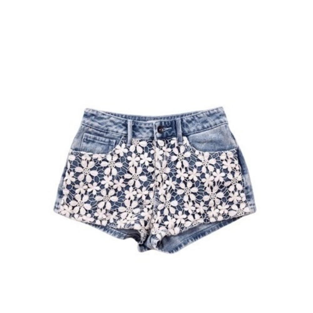 Roxy Light Pink Lace Front Acid Wash‎ High Waisted High Rise Jean Shorts Size 1